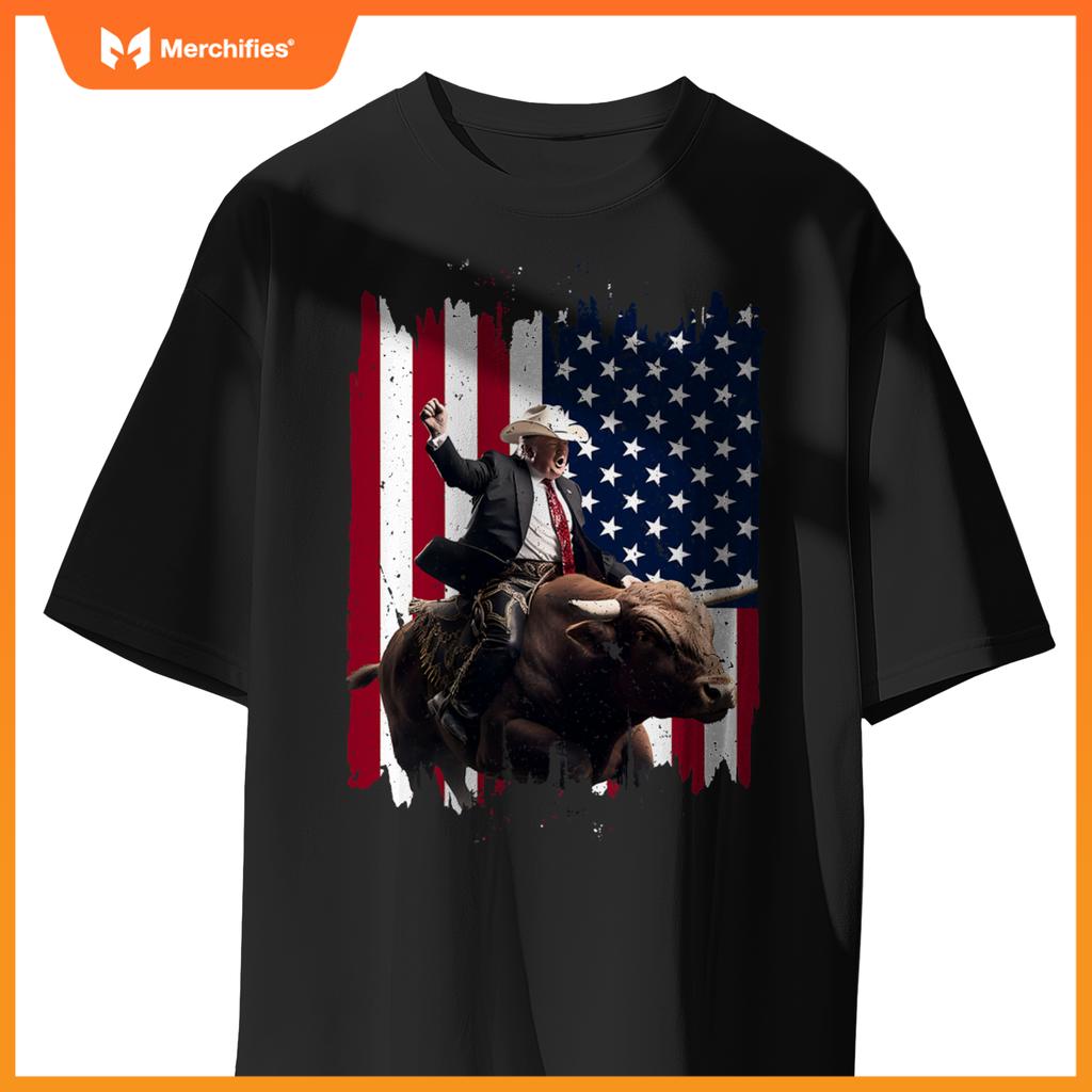 Trump rodeo bull rider patriotic american flag 4th of july T-Shirt