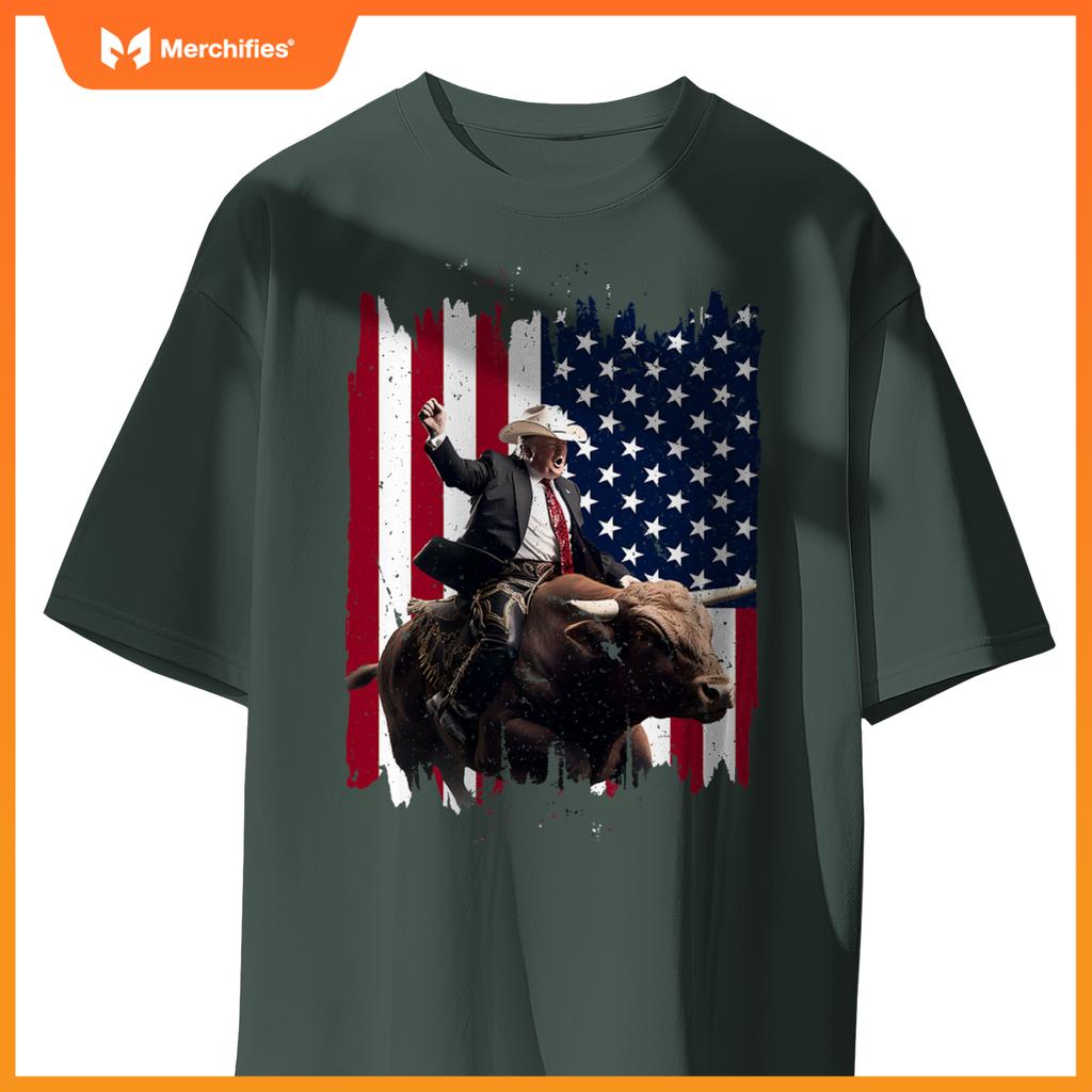 Trump rodeo bull rider patriotic american flag 4th of july T-Shirt