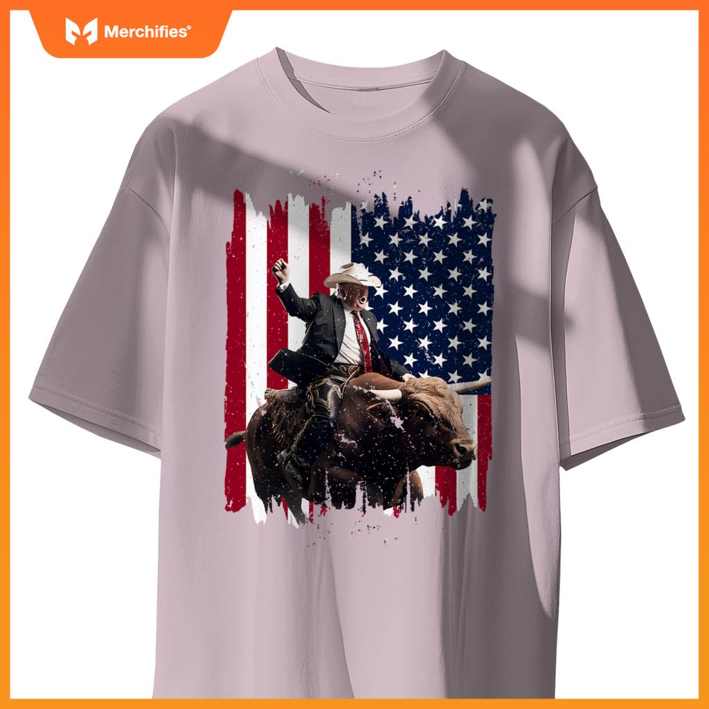 Trump rodeo bull rider patriotic american flag 4th of july T-Shirt