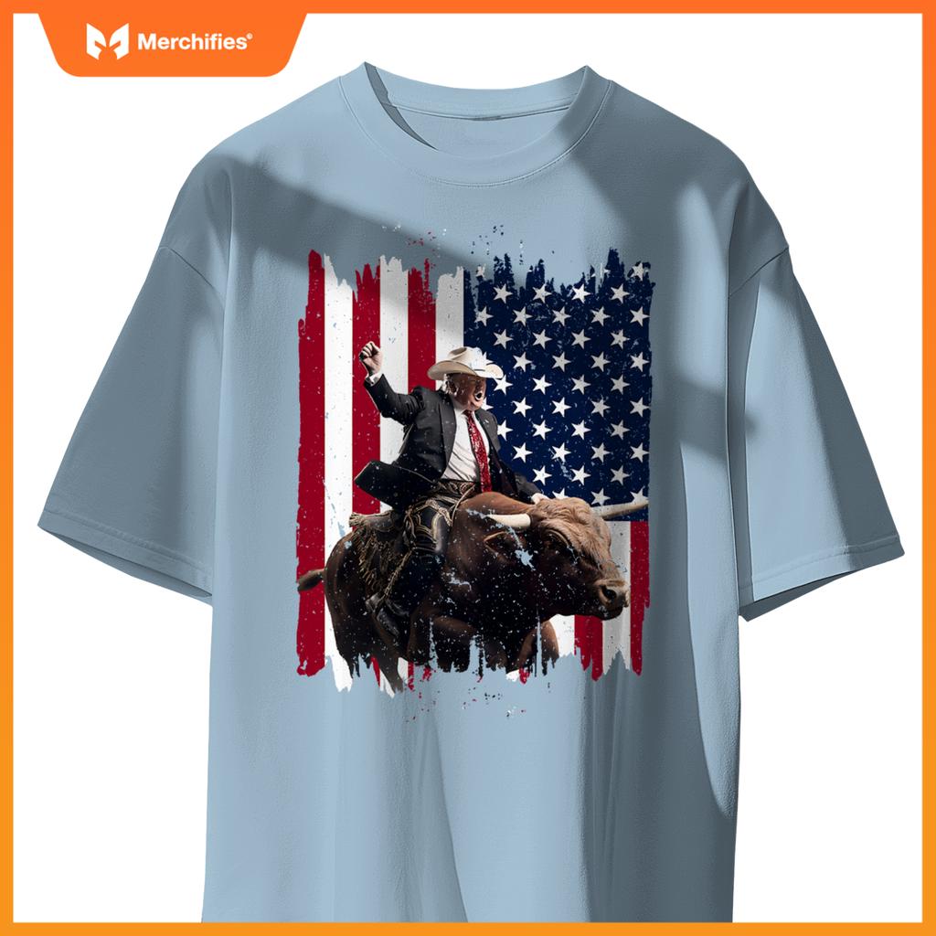 Trump rodeo bull rider patriotic american flag 4th of july T-Shirt