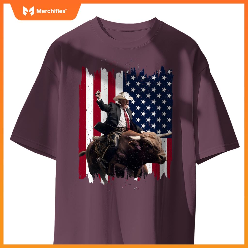Trump rodeo bull rider patriotic american flag 4th of july T-Shirt