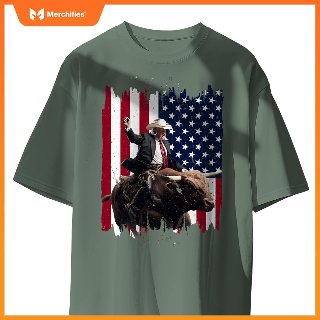 Trump rodeo bull rider patriotic american flag 4th of july T-Shirt