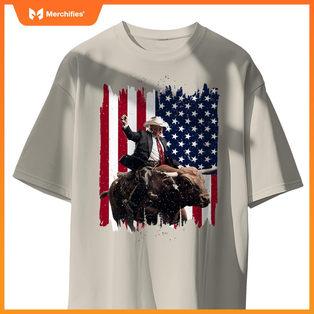 Trump rodeo bull rider patriotic american flag 4th of july T-Shirt