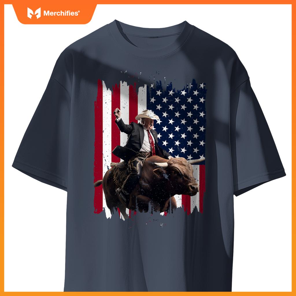 Trump rodeo bull rider patriotic american flag 4th of july T-Shirt