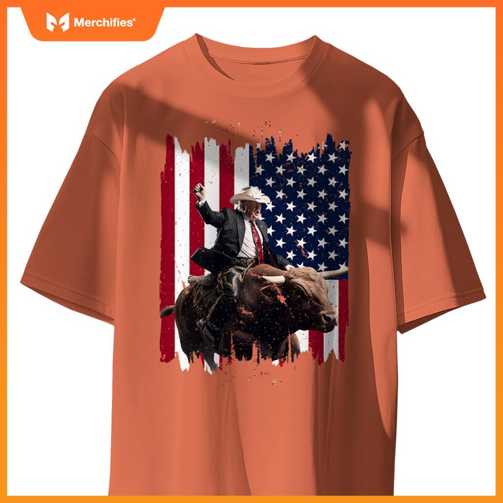 Trump rodeo bull rider patriotic american flag 4th of july T-Shirt