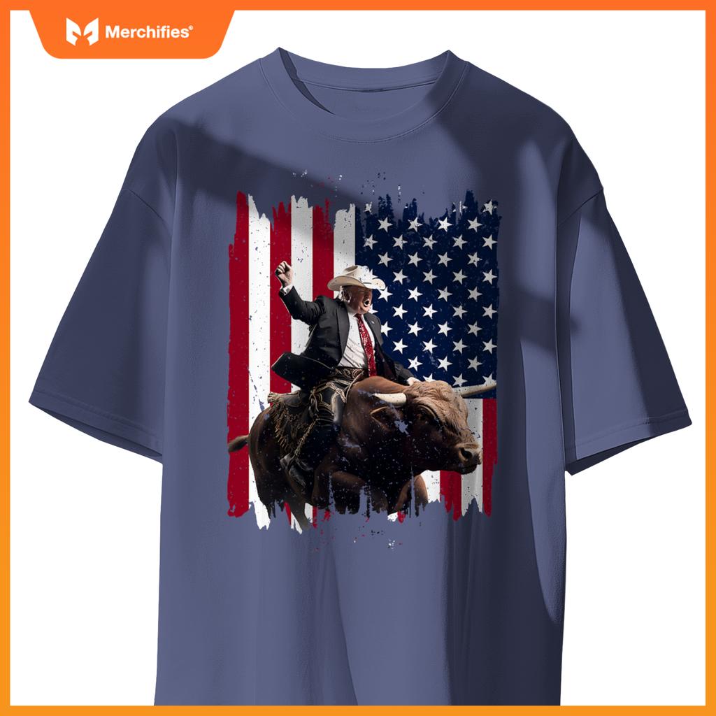 Trump rodeo bull rider patriotic american flag 4th of july T-Shirt