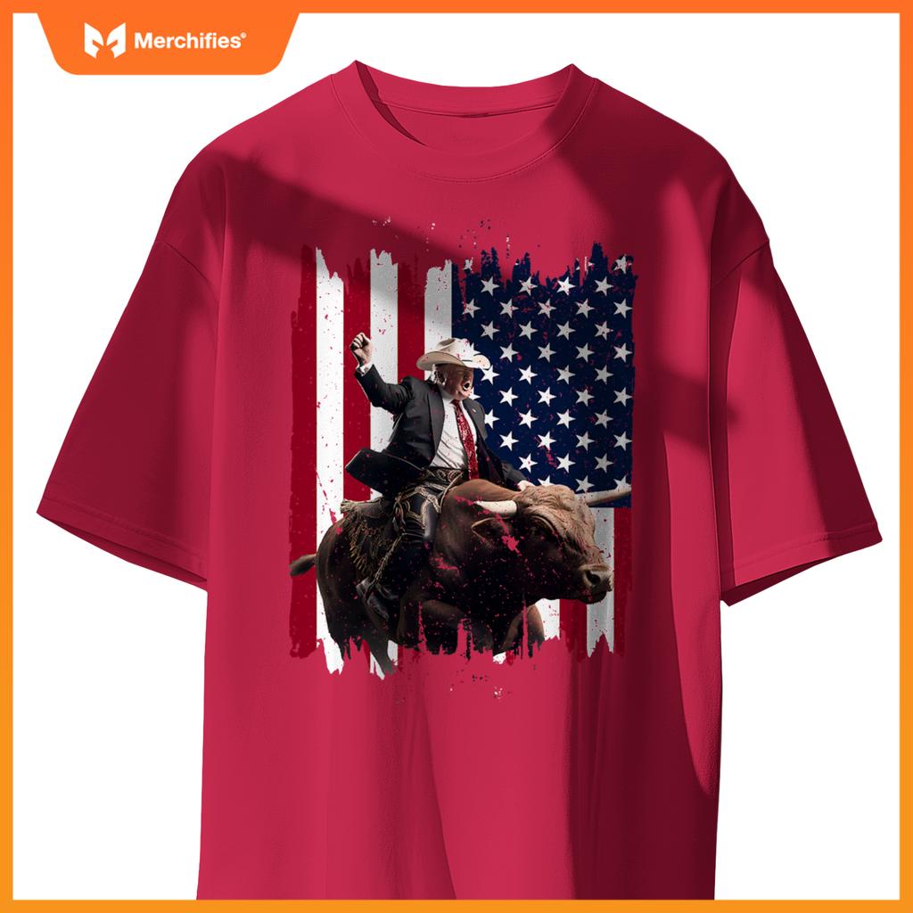 Trump rodeo bull rider patriotic american flag 4th of july T-Shirt