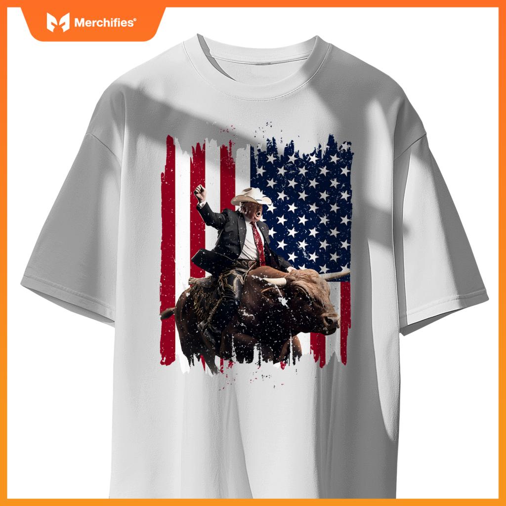 Trump rodeo bull rider patriotic american flag 4th of july T-Shirt