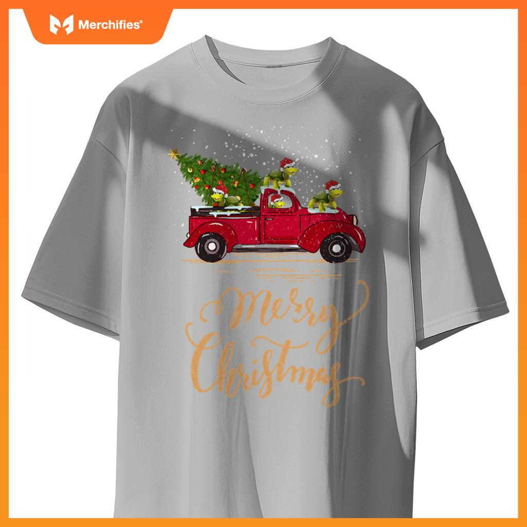 Turtle Driving Christmas Tree Truck Turtle Christmas T-Shirt