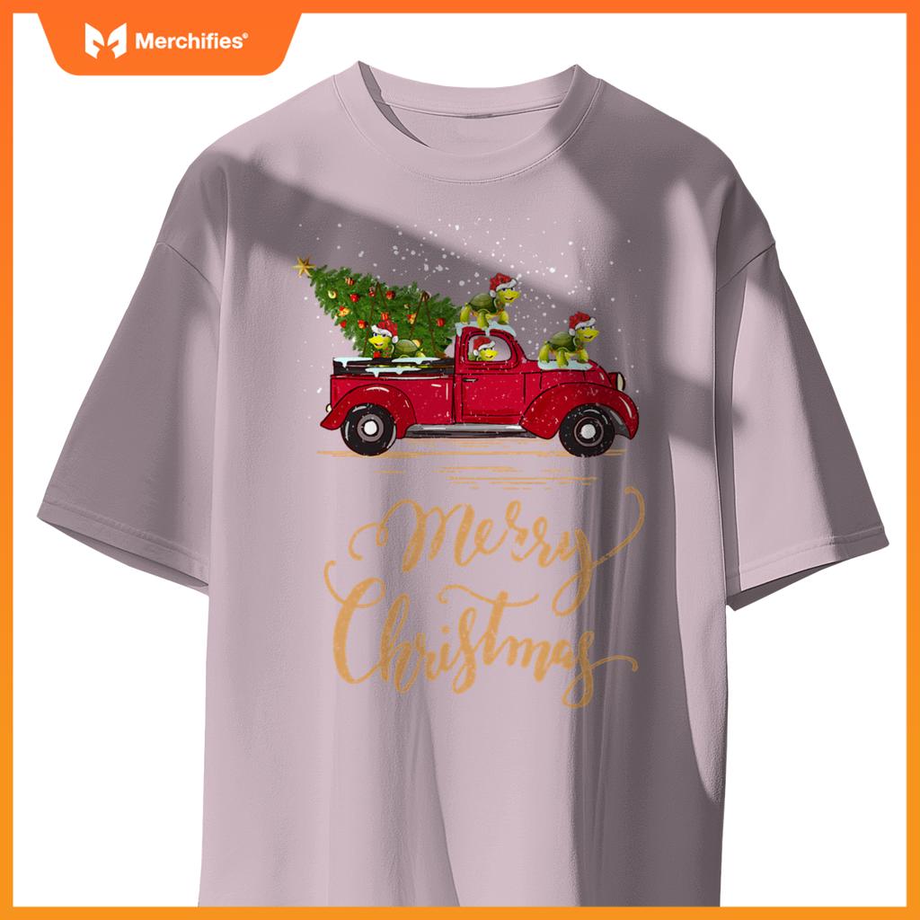 Turtle Driving Christmas Tree Truck Turtle Christmas T-Shirt