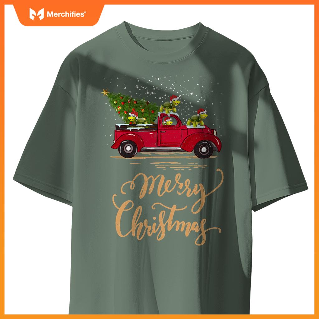 Turtle Driving Christmas Tree Truck Turtle Christmas T-Shirt