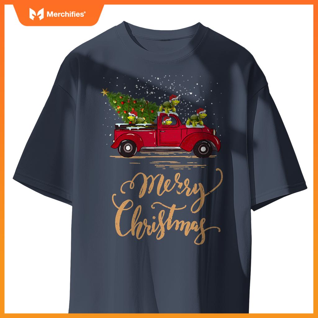 Turtle Driving Christmas Tree Truck Turtle Christmas T-Shirt