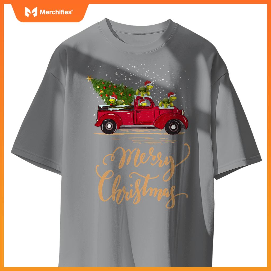 Turtle Driving Christmas Tree Truck Turtle Christmas T-Shirt