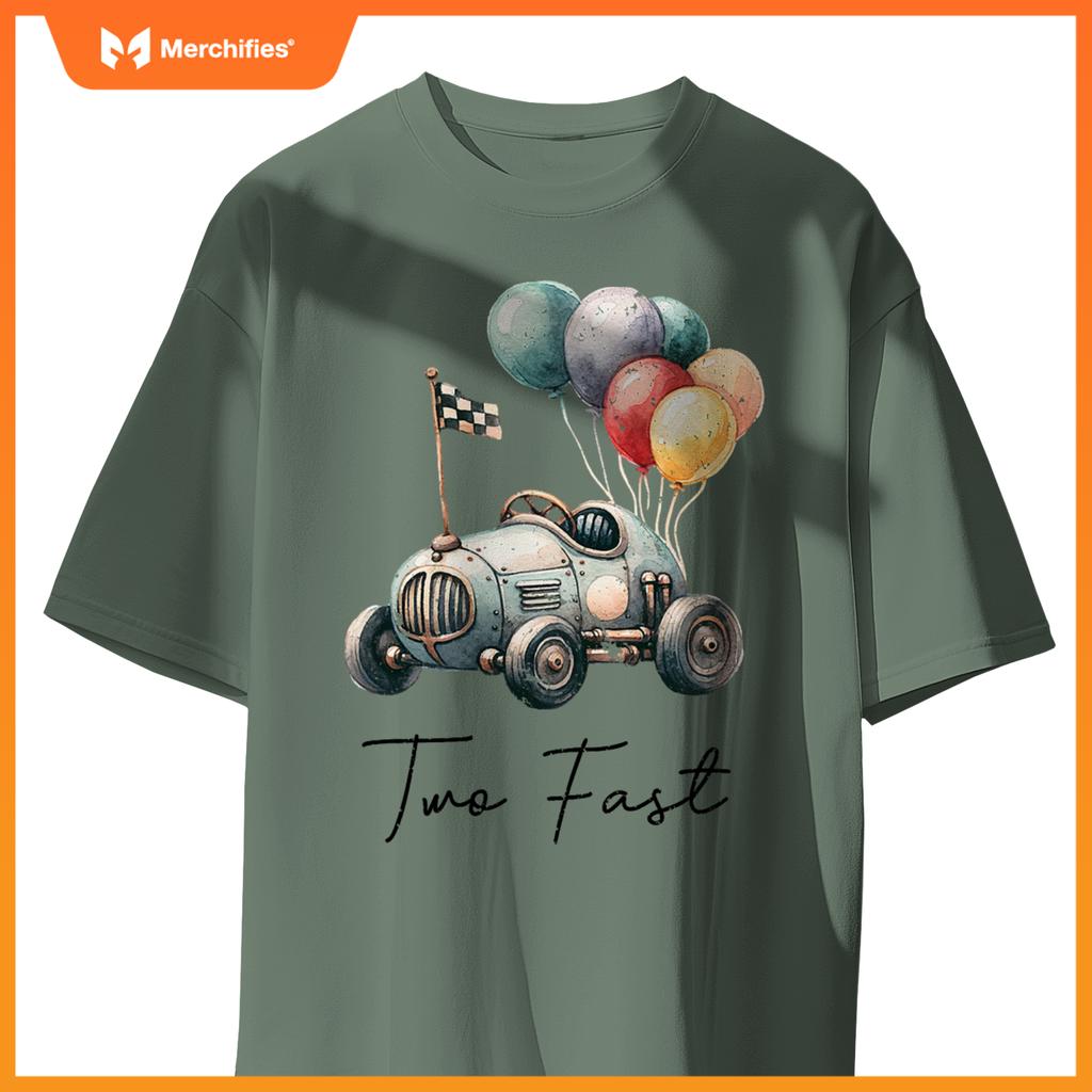 Two Fast 2 Curious 2Nd Birthday Two Years Old Car Racing Kid T-Shirt