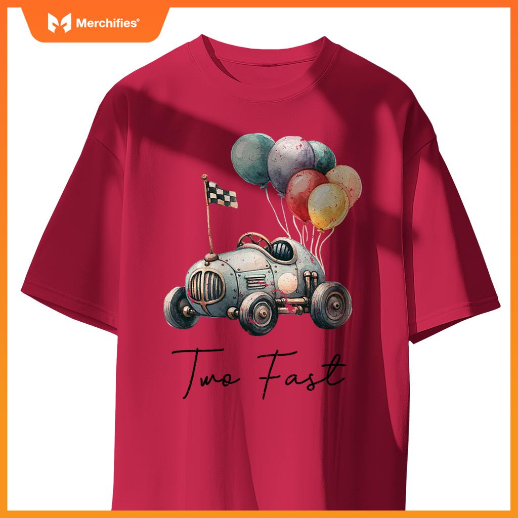 Two Fast 2 Curious 2Nd Birthday Two Years Old Car Racing Kid T-Shirt