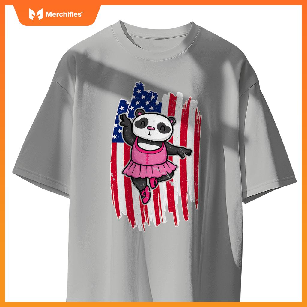 Usa flag ballerina panda 4th of july  patriotic ballet T-Shirt