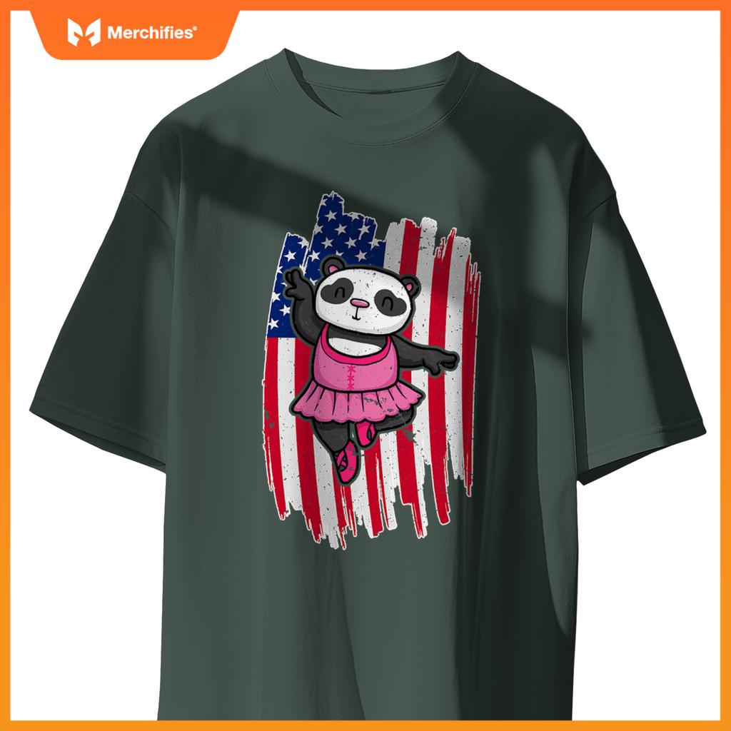 Usa flag ballerina panda 4th of july  patriotic ballet T-Shirt