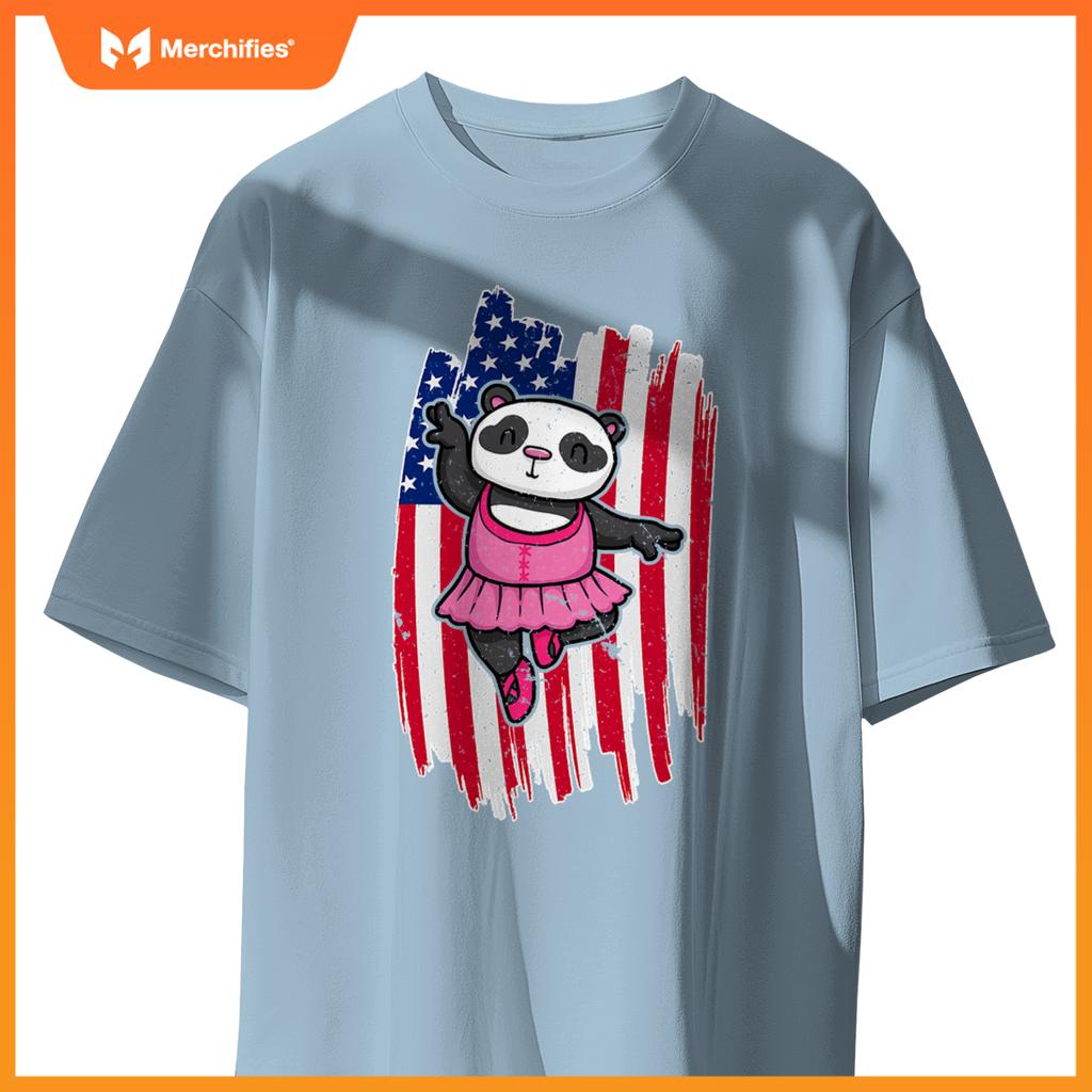 Usa flag ballerina panda 4th of july  patriotic ballet T-Shirt