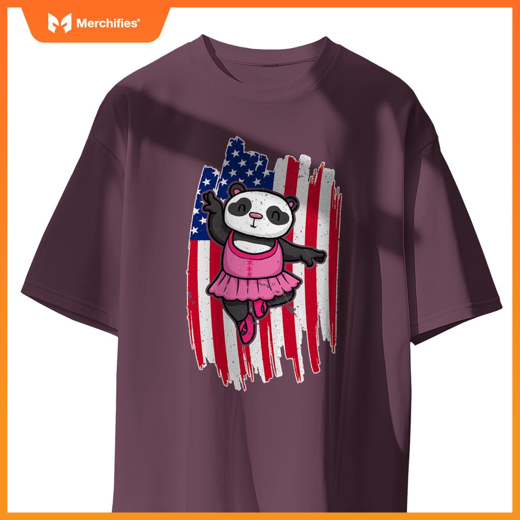 Usa flag ballerina panda 4th of july  patriotic ballet T-Shirt