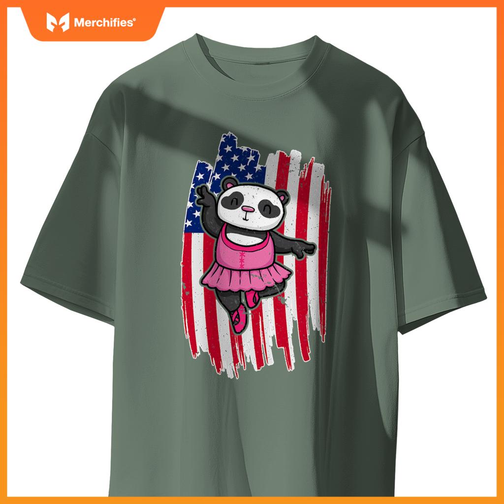 Usa flag ballerina panda 4th of july  patriotic ballet T-Shirt