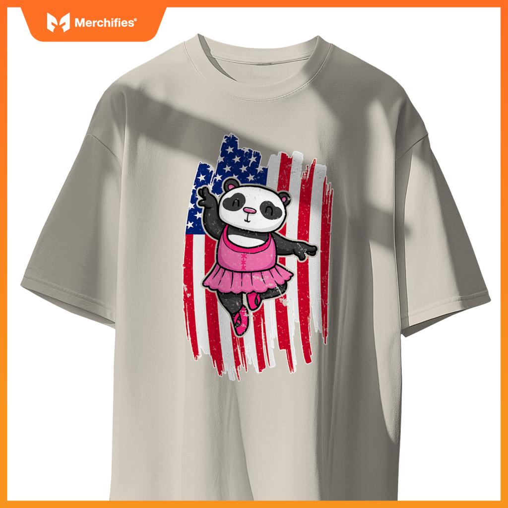 Usa flag ballerina panda 4th of july  patriotic ballet T-Shirt