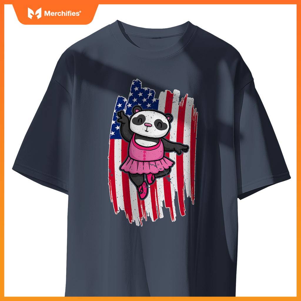 Usa flag ballerina panda 4th of july  patriotic ballet T-Shirt