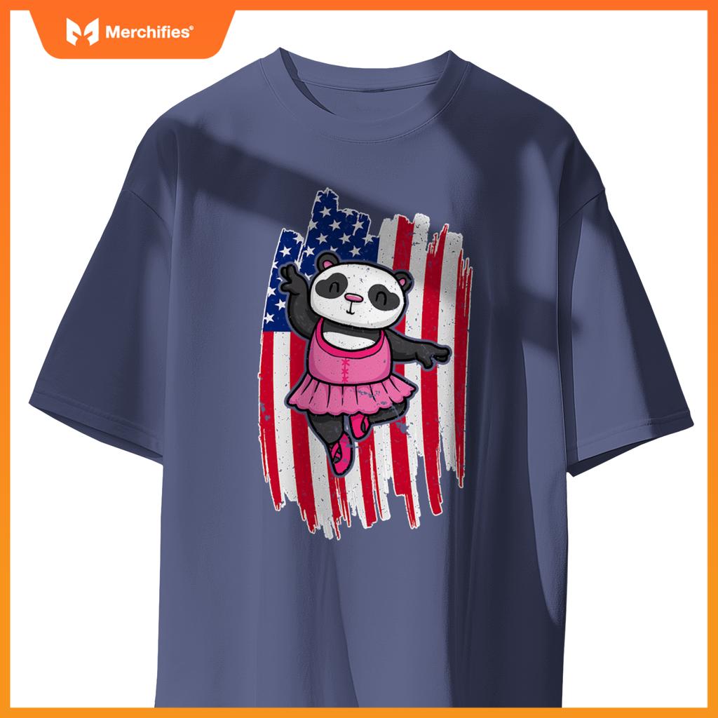 Usa flag ballerina panda 4th of july  patriotic ballet T-Shirt