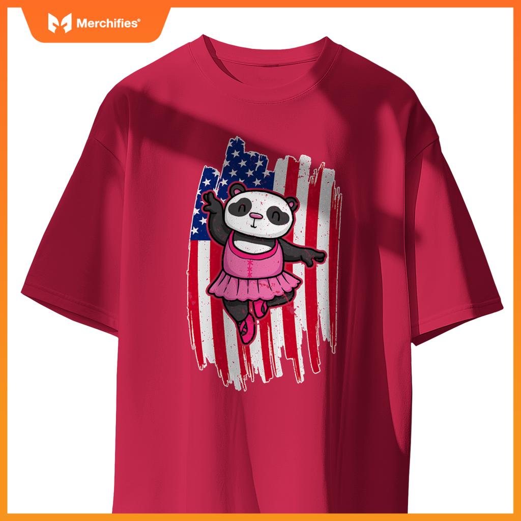 Usa flag ballerina panda 4th of july  patriotic ballet T-Shirt