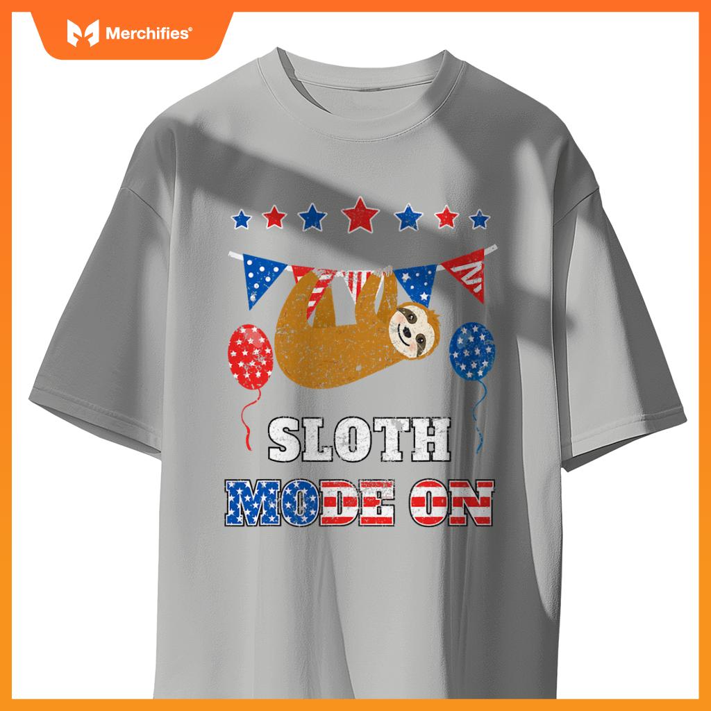 Usa flag patriotic 4th july sloth mode on T-Shirt