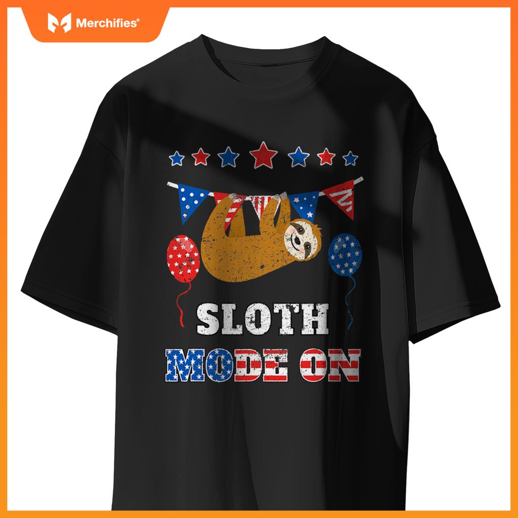 Usa flag patriotic 4th july sloth mode on T-Shirt