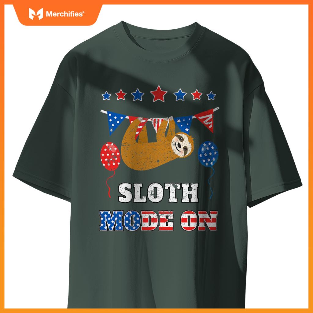 Usa flag patriotic 4th july sloth mode on T-Shirt