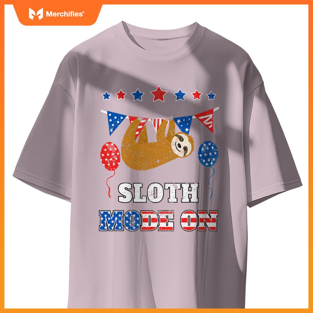 Usa flag patriotic 4th july sloth mode on T-Shirt