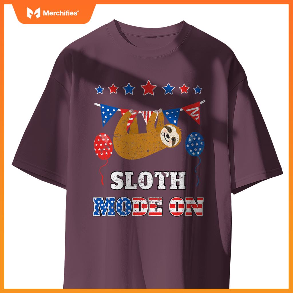 Usa flag patriotic 4th july sloth mode on T-Shirt