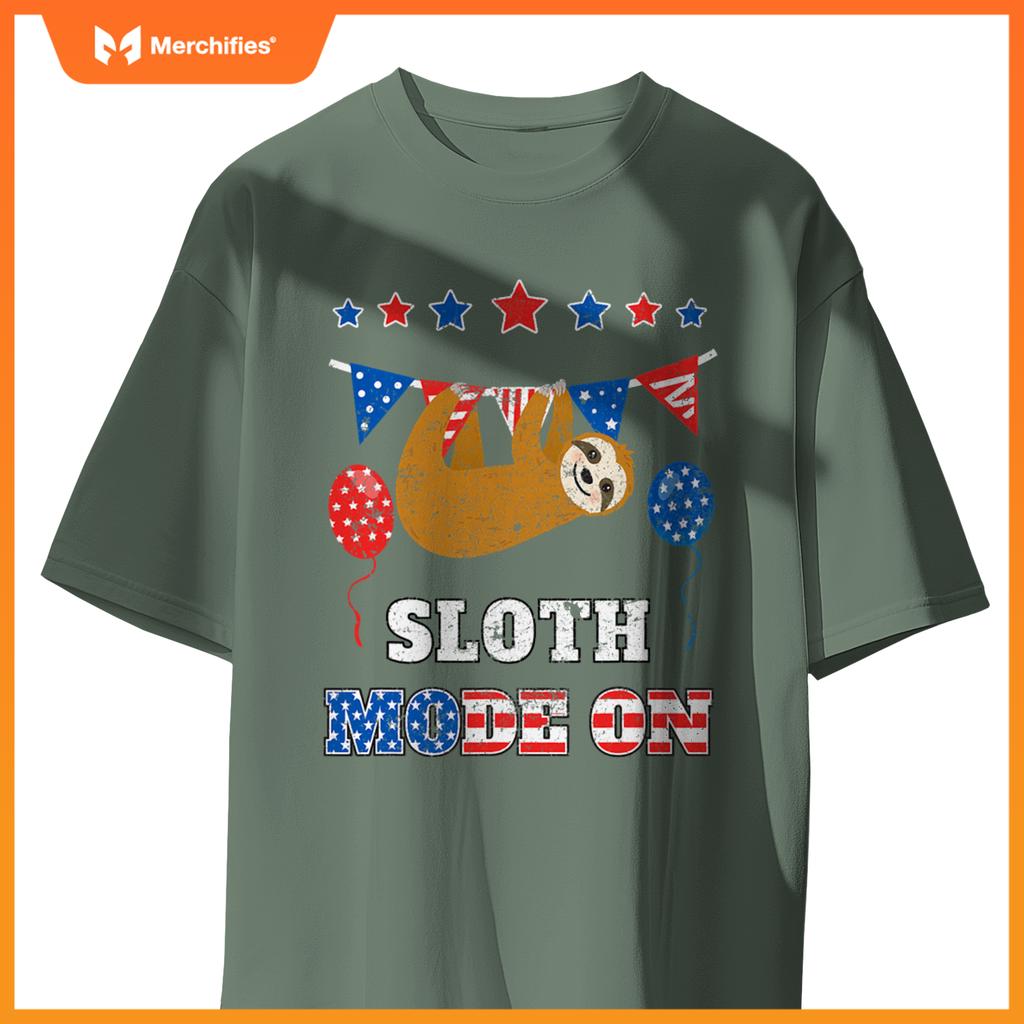 Usa flag patriotic 4th july sloth mode on T-Shirt