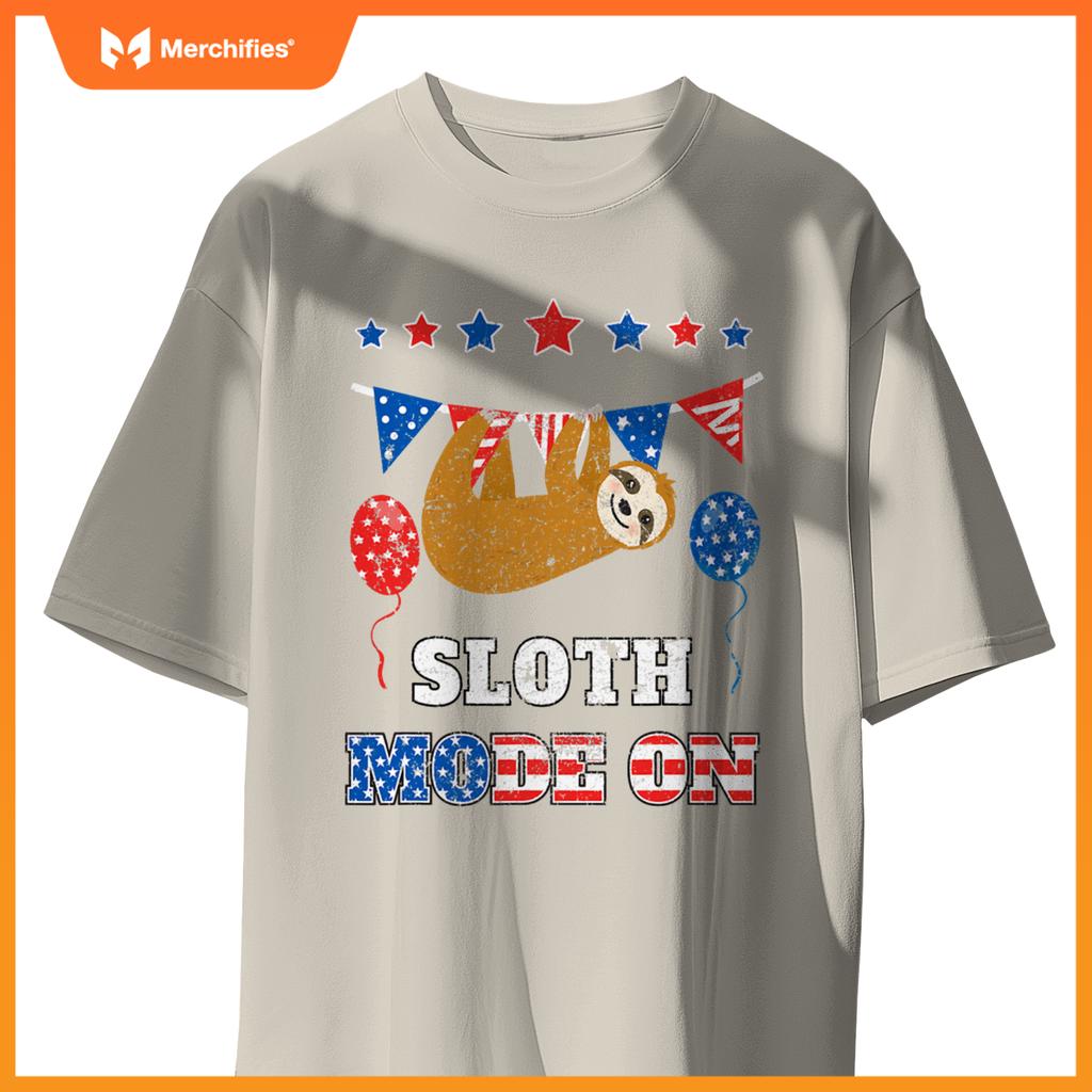 Usa flag patriotic 4th july sloth mode on T-Shirt