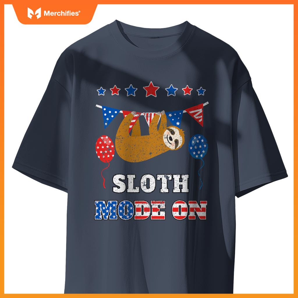 Usa flag patriotic 4th july sloth mode on T-Shirt