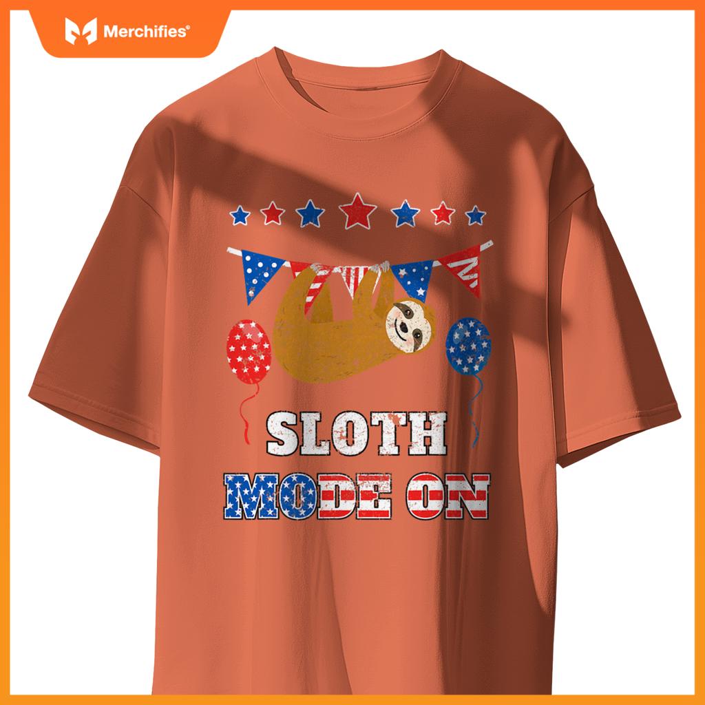Usa flag patriotic 4th july sloth mode on T-Shirt