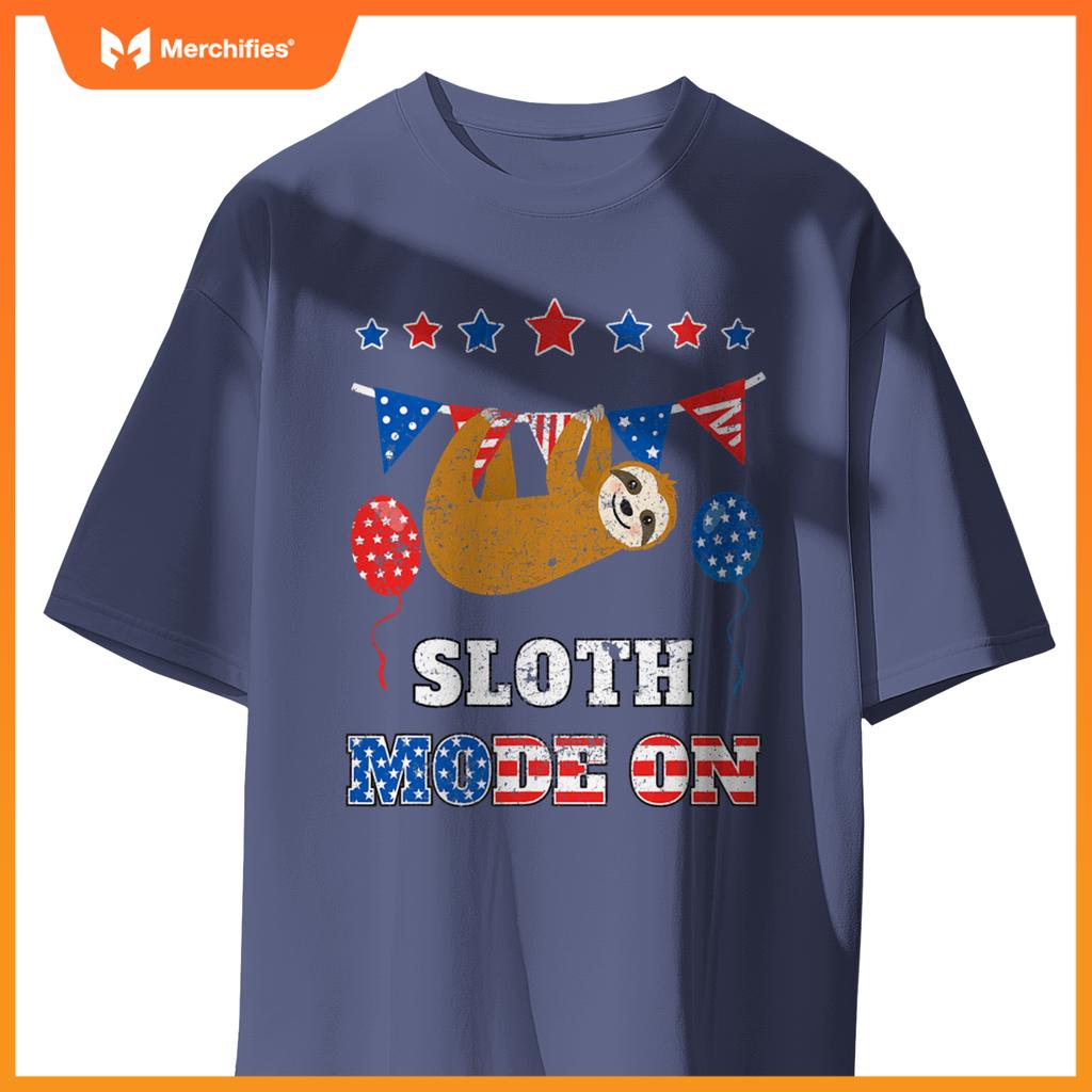 Usa flag patriotic 4th july sloth mode on T-Shirt