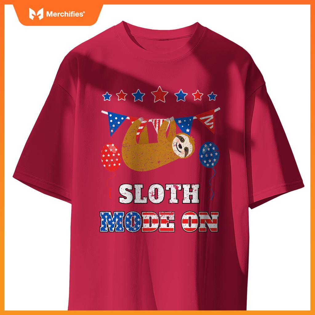 Usa flag patriotic 4th july sloth mode on T-Shirt