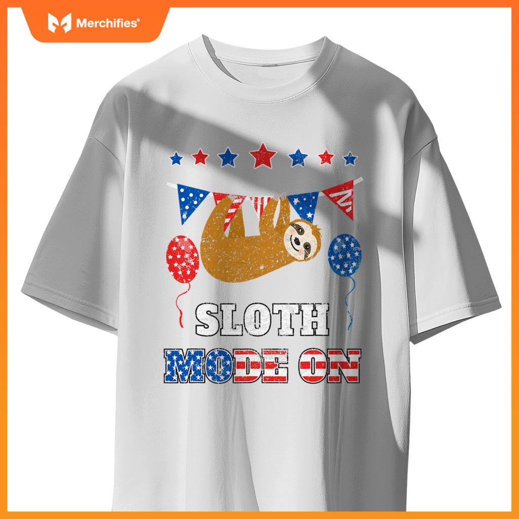 Usa flag patriotic 4th july sloth mode on T-Shirt