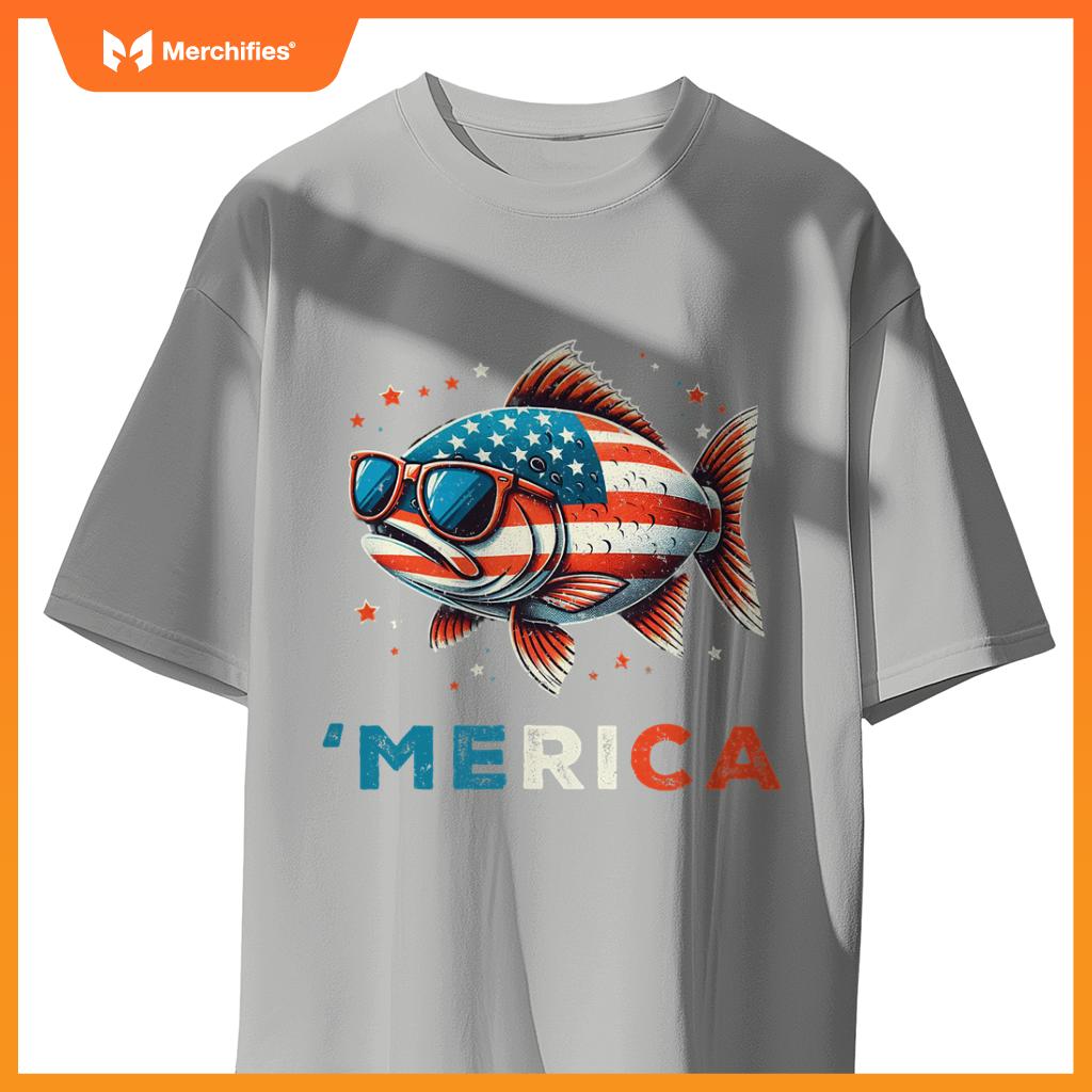 Usa merica salmon 4th of july fish fishing  patriotic T-Shirt