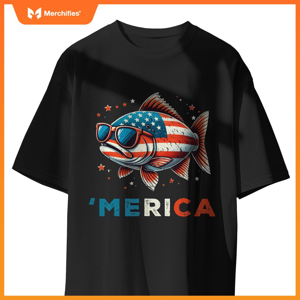 Usa merica salmon 4th of july fish fishing  patriotic T-Shirt