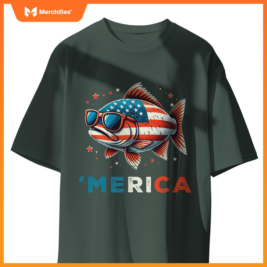 Usa merica salmon 4th of july fish fishing  patriotic T-Shirt