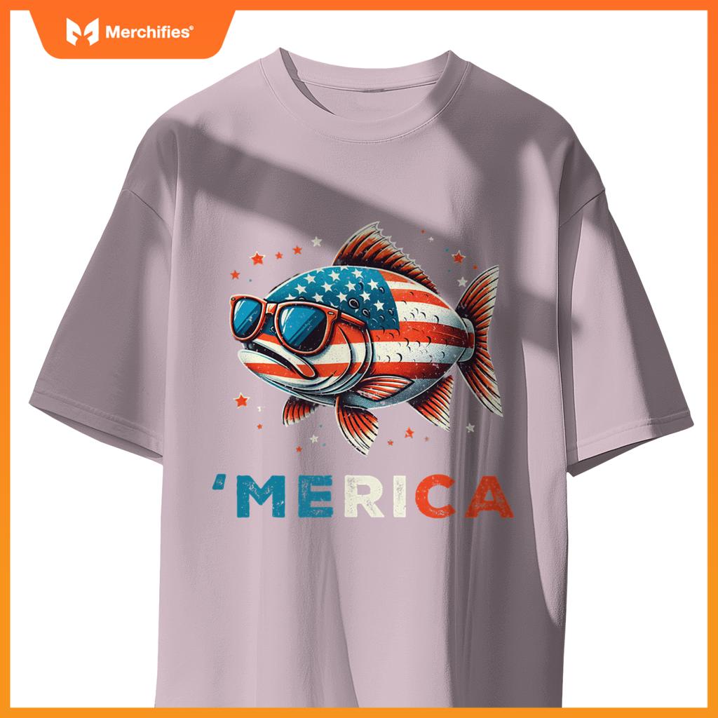 Usa merica salmon 4th of july fish fishing  patriotic T-Shirt