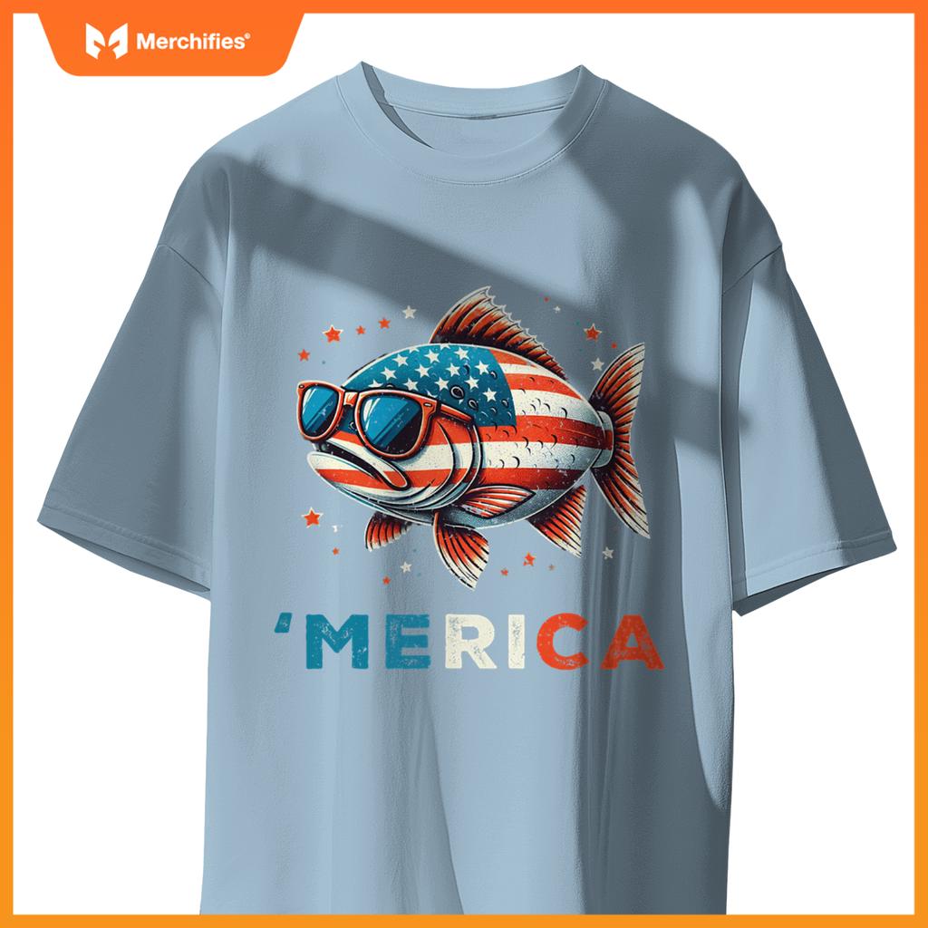 Usa merica salmon 4th of july fish fishing  patriotic T-Shirt