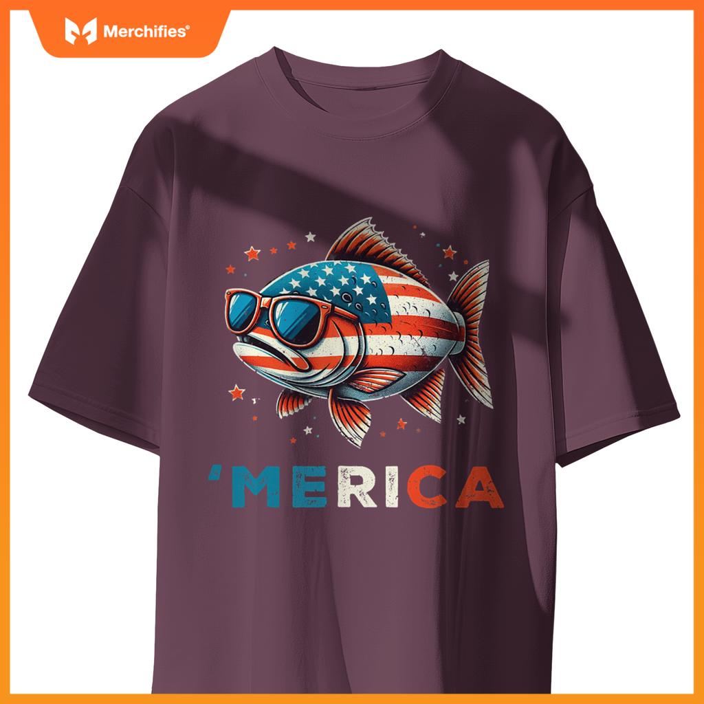 Usa merica salmon 4th of july fish fishing  patriotic T-Shirt