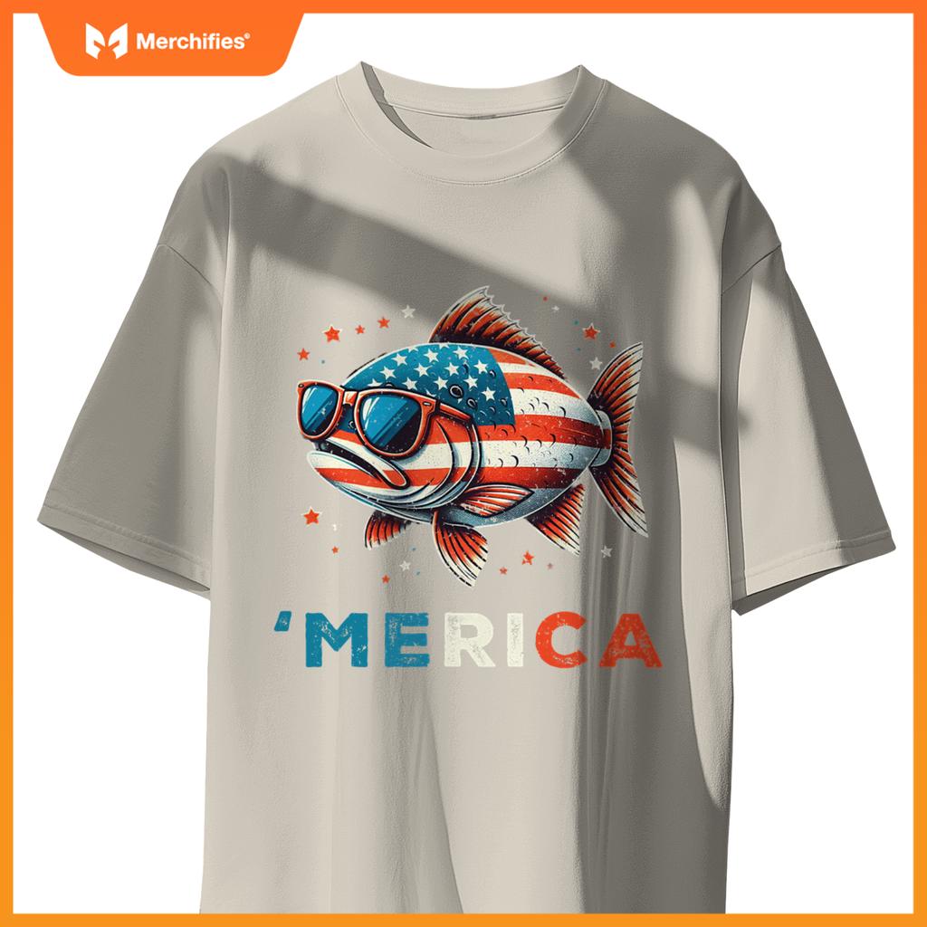 Usa merica salmon 4th of july fish fishing  patriotic T-Shirt