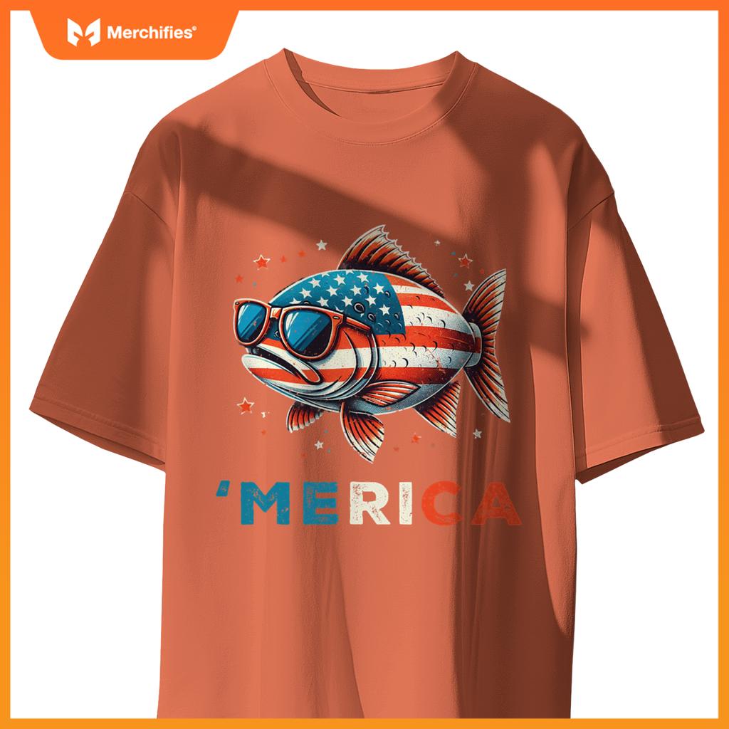 Usa merica salmon 4th of july fish fishing  patriotic T-Shirt
