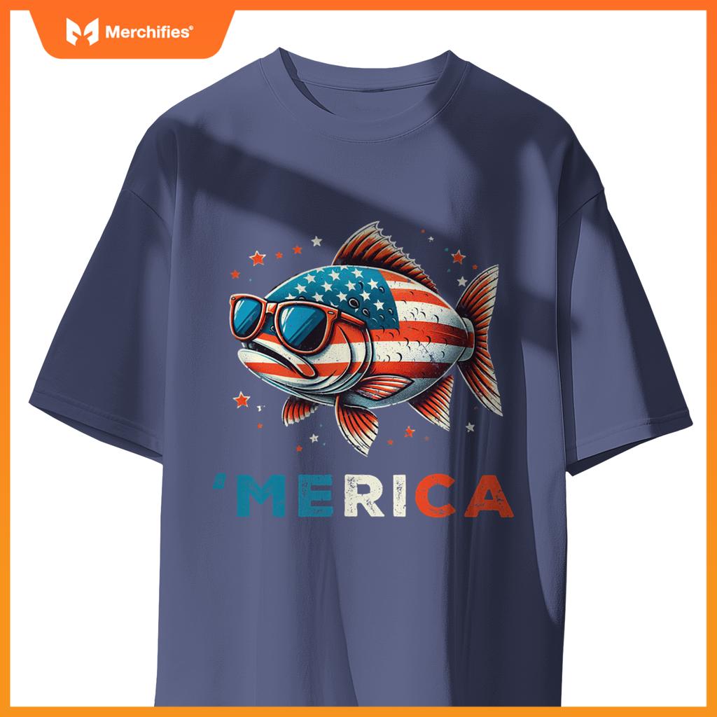 Usa merica salmon 4th of july fish fishing  patriotic T-Shirt