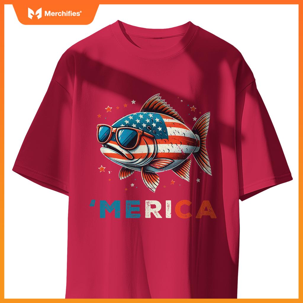 Usa merica salmon 4th of july fish fishing  patriotic T-Shirt